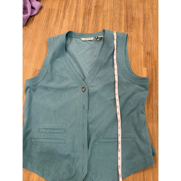 VINTAGE ORVIS DENIM BUTTON DOWN VEST TEAL COLOR SIZE MEDIUM - Picture 4 of 9